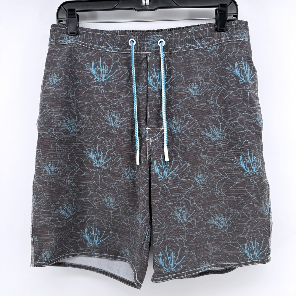 johnnie-O Blue Samson Floral Board Shorts Swim Trunks Mens Medium Grey 8" Inseam - Picture 1 of 8